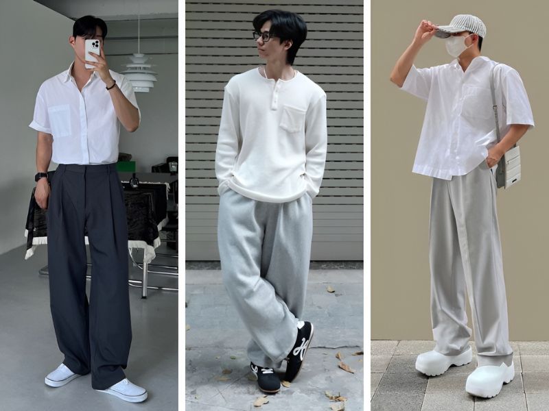 Phối áo trắng và quần xám