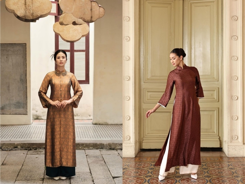 Áo dài nâu gấm cho nữ giới
