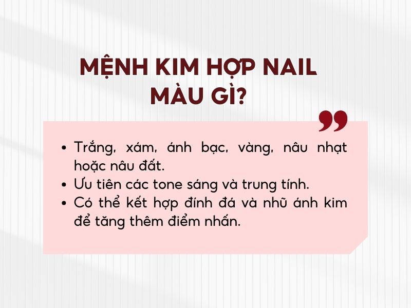 Màu nail hợp mệnh Kim