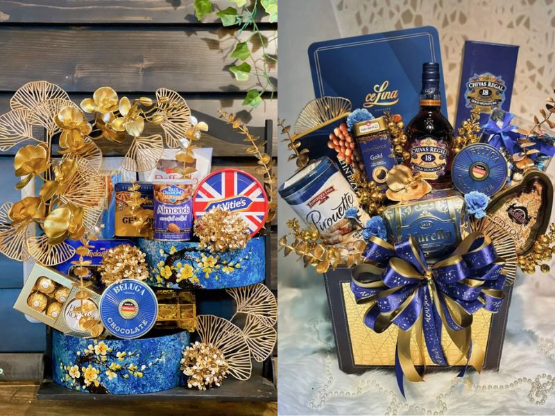 tháp bánh tết màu xanh dương