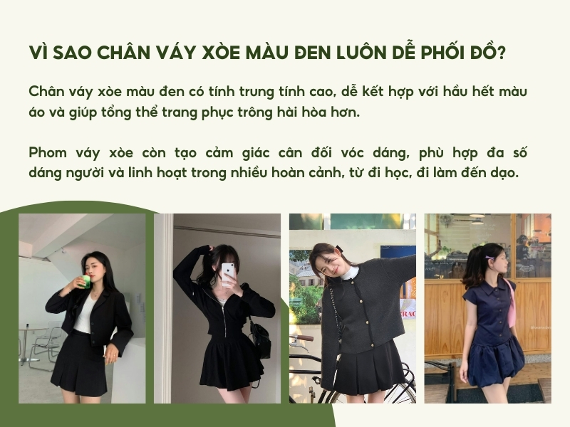 Vì sao chân váy xòe màu đen luôn dễ phối đồ?