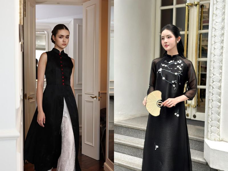 Phối áo dài tone màu trắng đen