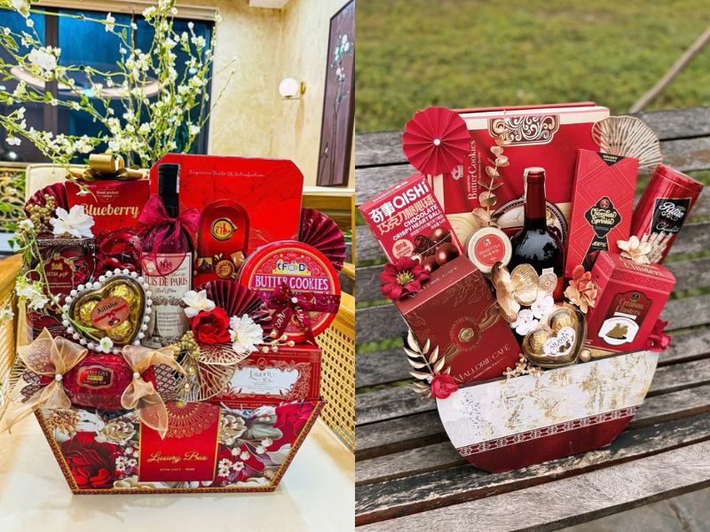 giỏ quà tết với rượu