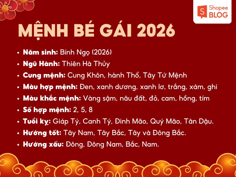 Mệnh của bé gái sinh năm 2026 Bính Ngọ