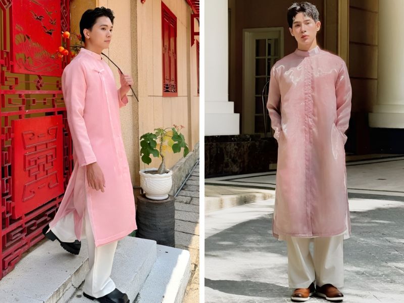 Phối áo dài hồng cho nam mệnh Thổ