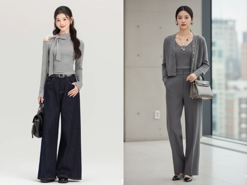 phối đồ màu xám cho nữ