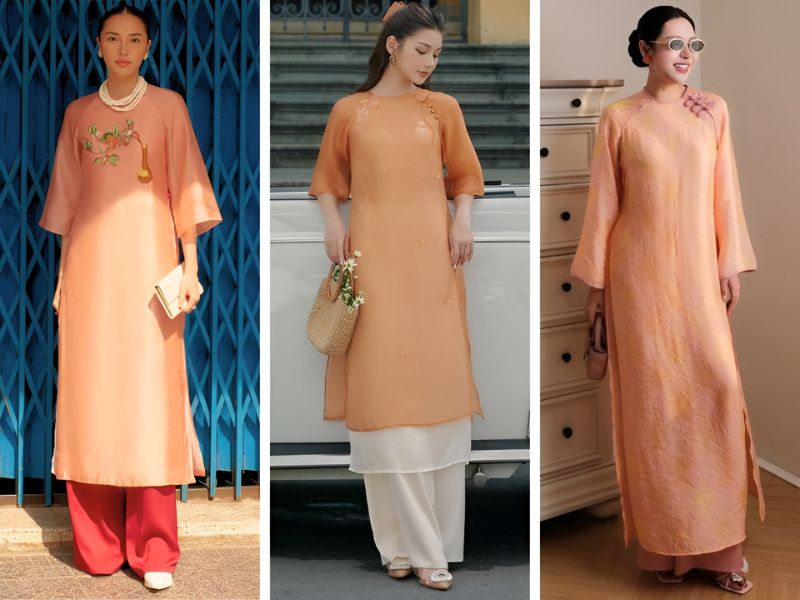 Phối áo dài cam cho nữ mệnh Thổ 