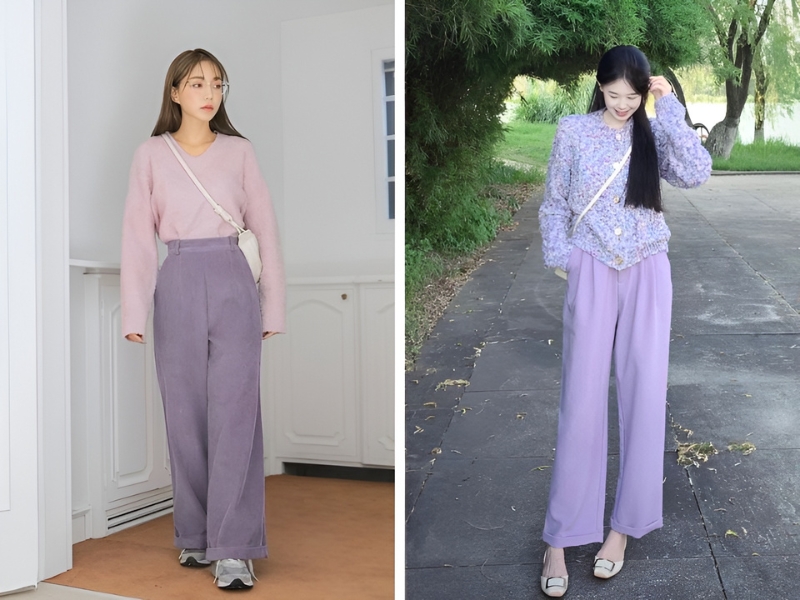 Phối áo tím và quần tím  nữ