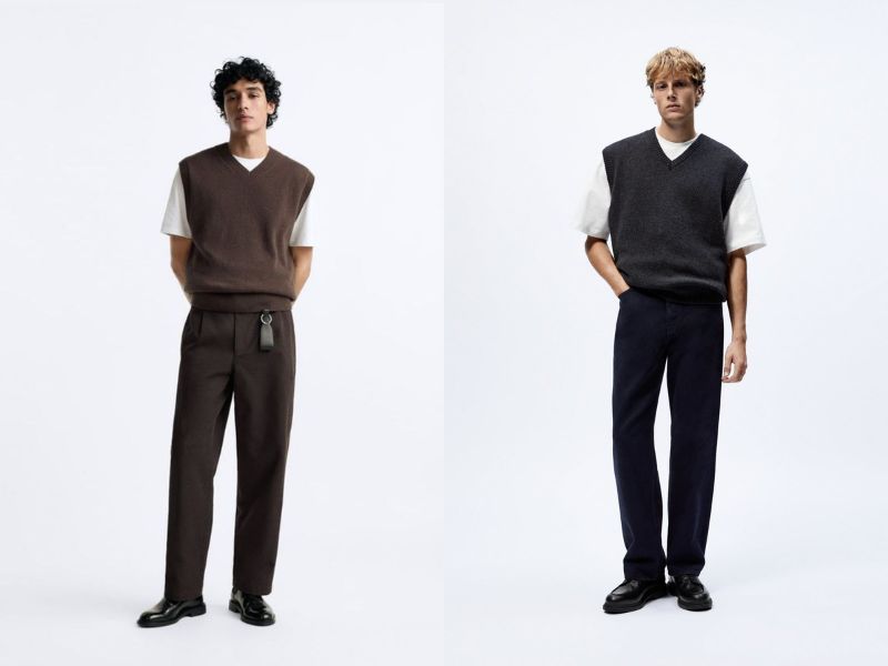 phối áo gile kết hợp áo thun trơn cho nam 