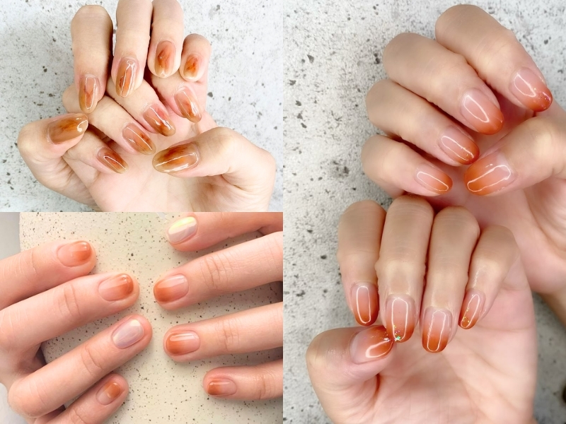 Nail cam đất ombre nhẹ