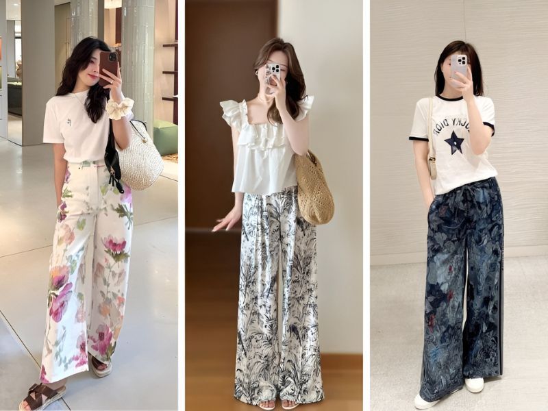Phối áo trắng và quần hoa