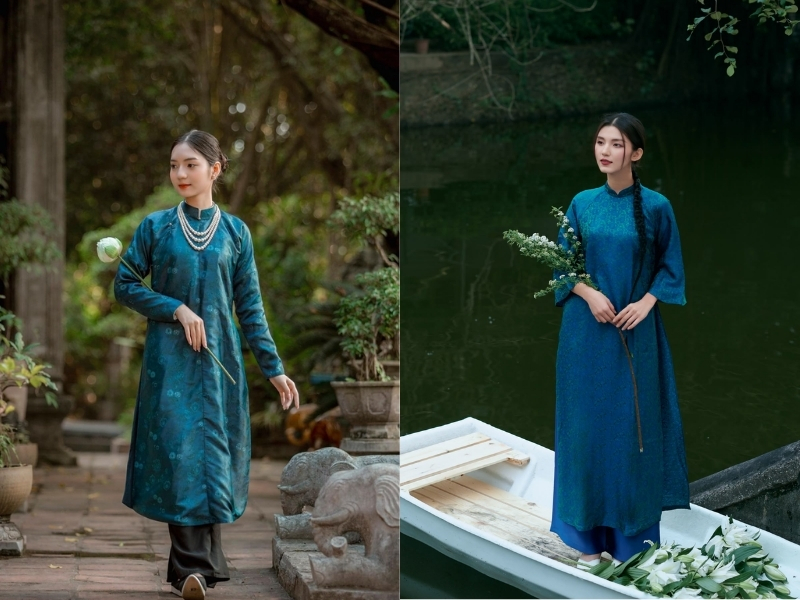 nam mặc áo dài màu màu xanh dương đậm