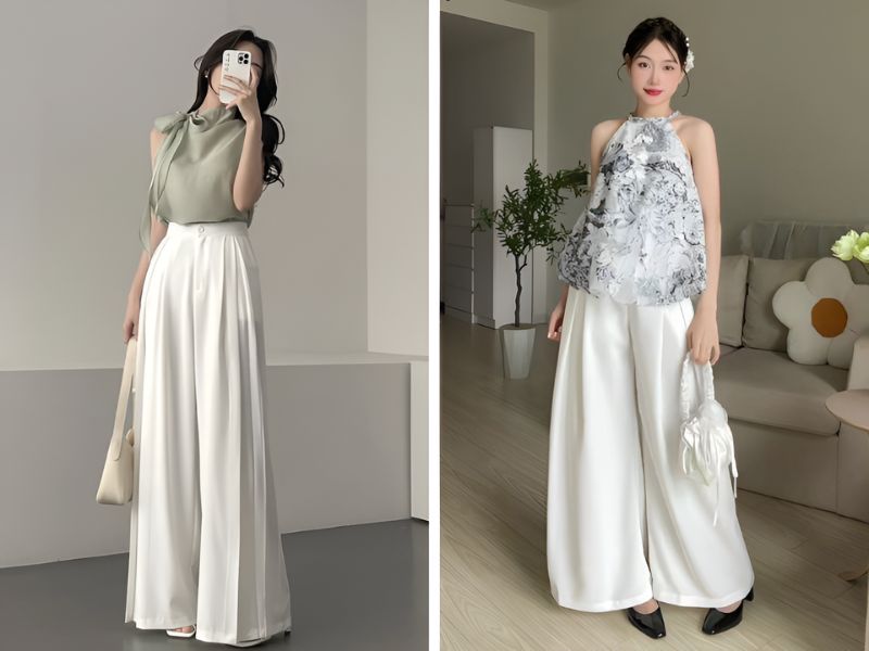 Phối áo cổ yếm và quần giả váy
