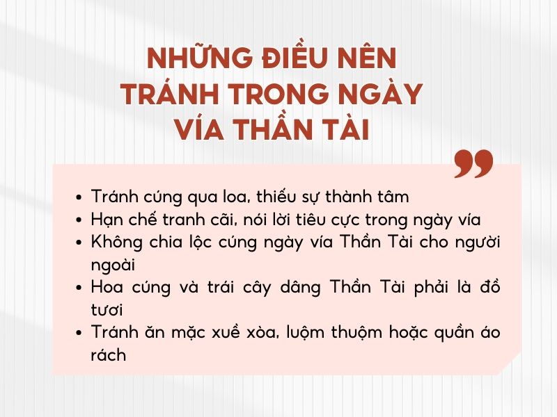 Những điều nên tránh vào ngày vía Thần Tài 