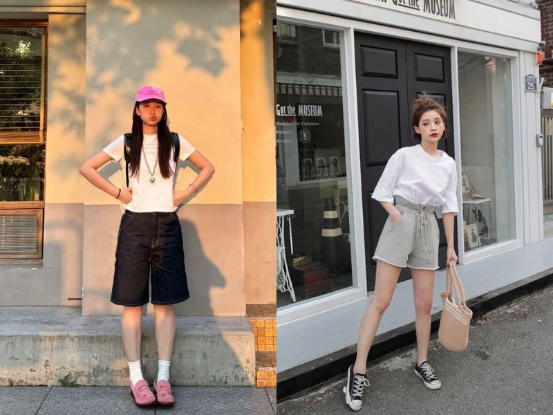 Phối đồ đi chơi tết cho học sinh cấp 2 với áo thun và quần short 