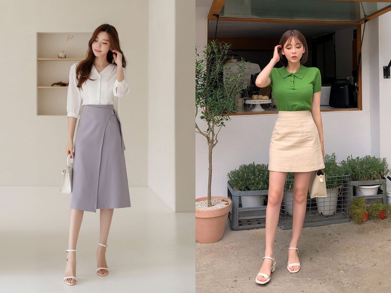 Mặc váy chữ A nên mang giày cao gót dây mảnh