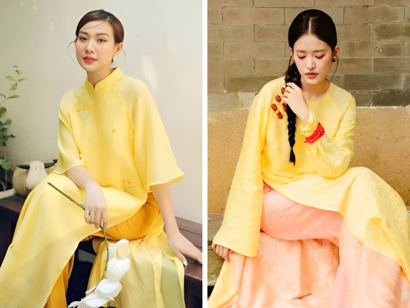 Phối quần với áo dài màu vàng 
