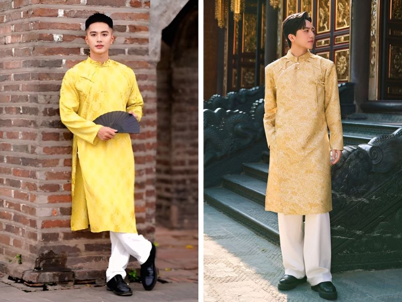 Phối áo dài màu vàng cho nam mệnh Thổ