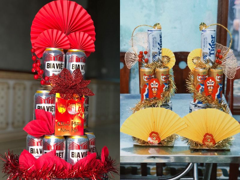 trang trí tháp bia tết đơn giản