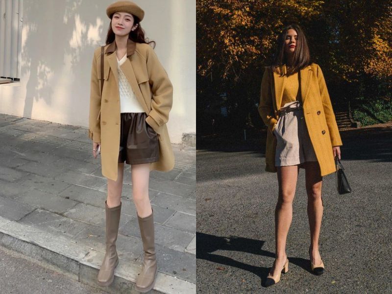 áo trench coat với cardigan