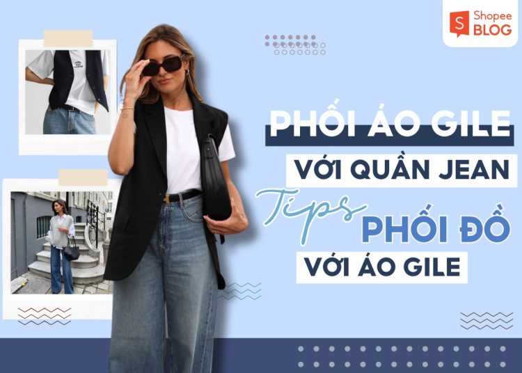 phối áo gile với quần jean