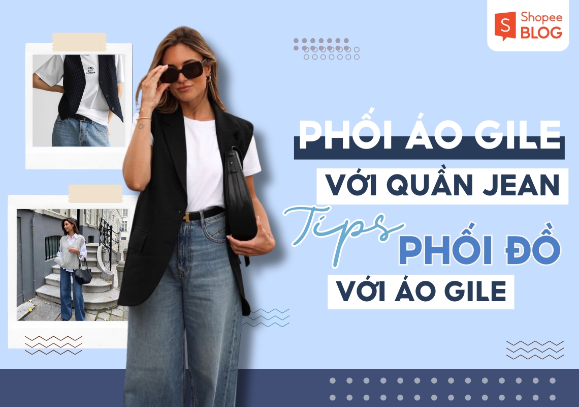 phối áo gile với quần jean