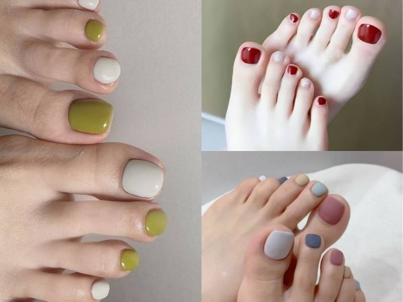 Mẫu nail chân Tết trơn đơn giản