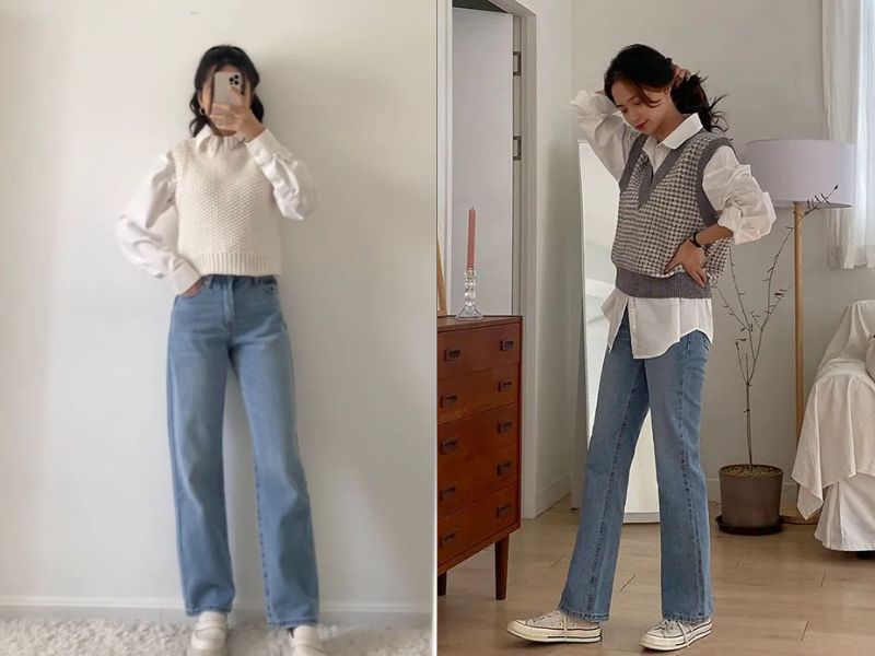 phối áo gile và quần jean