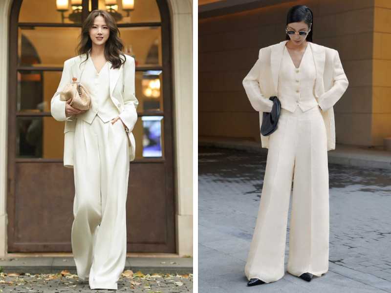 Mix áo blazer và quần ống rộng với vest gile