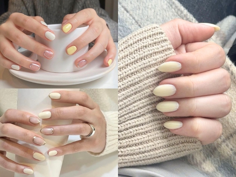 Nail vàng nhạt phong cách Hàn Quốc