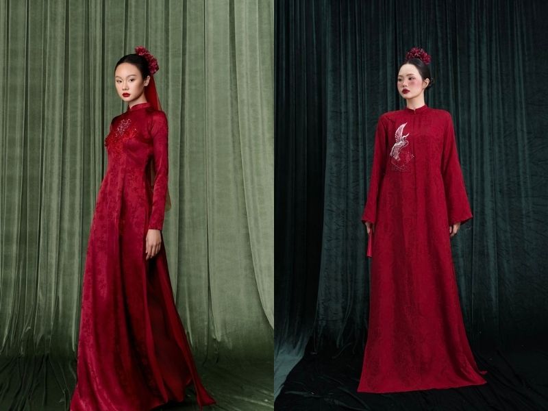 Phối áo dài màu đỏ với quần đỏ đơn sắc 