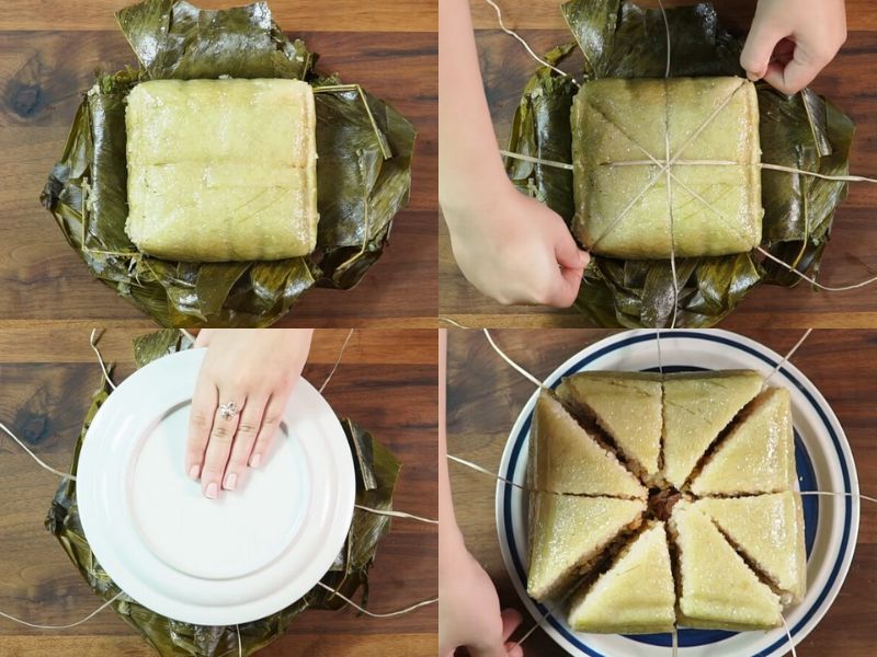 cách cắt bánh chưng không dùng dao