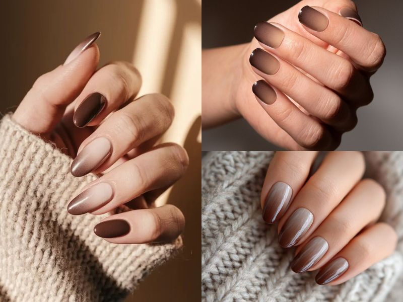 mẫu nail ombre màu nâu