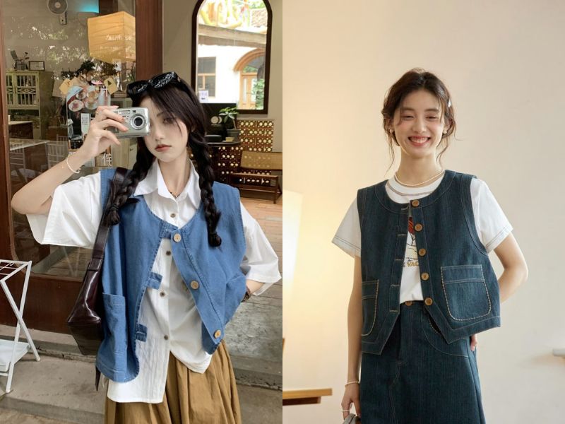 phối gile denim với áo thun