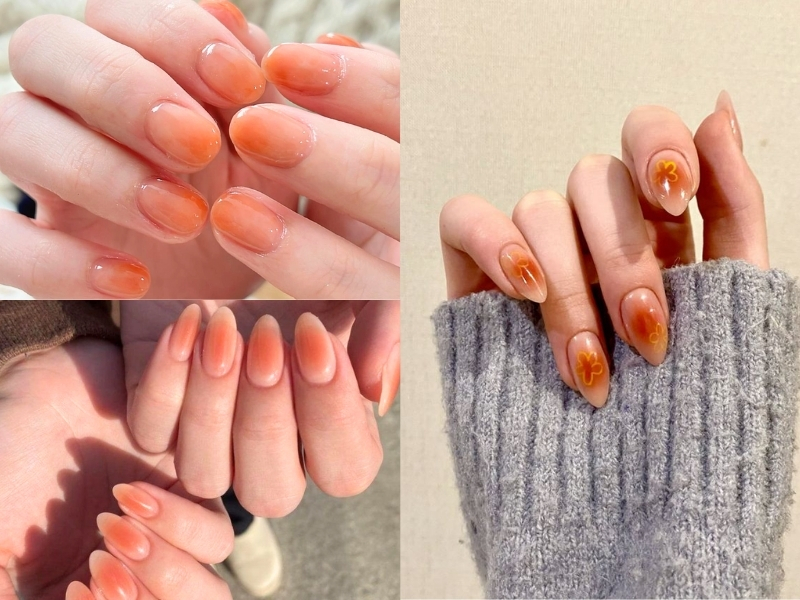 Nail cam đất ombre nhẹ