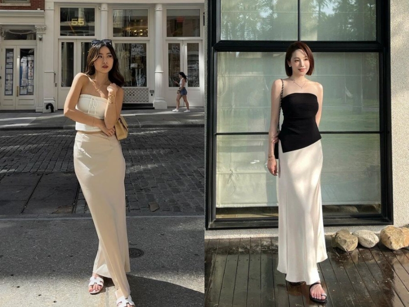 Áo quây phối chân váy dài