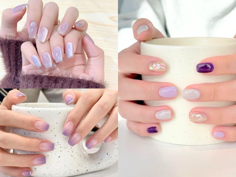 Nail tím pastel hoặc tím nhạt design