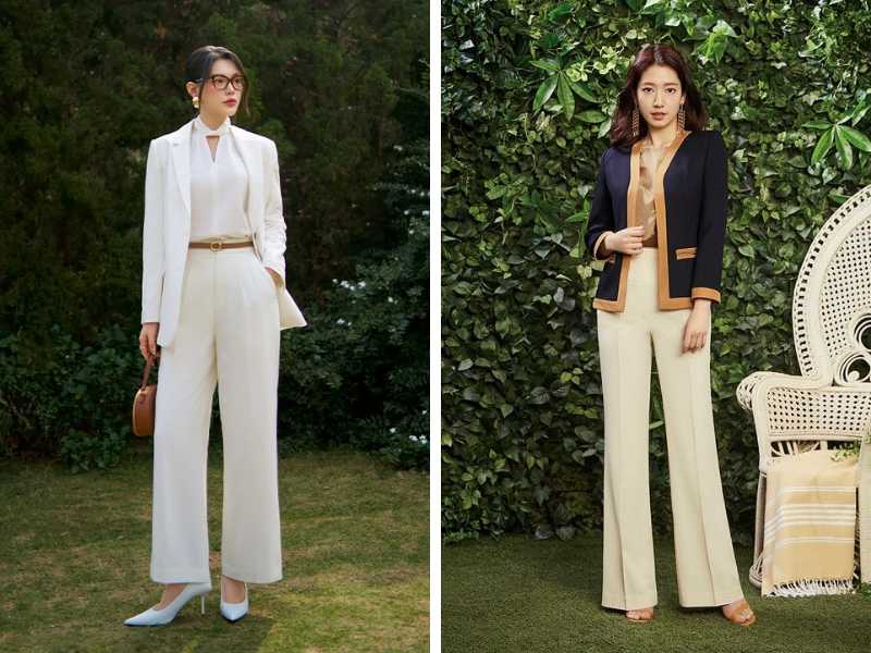 Áo blazer mix quần ống rộng và áo kiểu