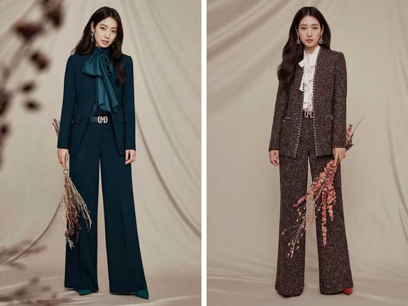 Phối blazer với quần ống rộng và áo kiểu