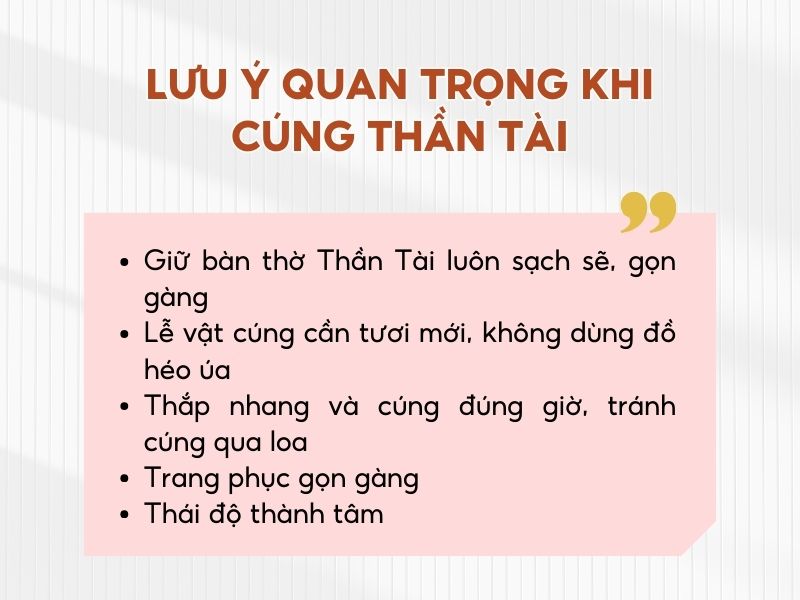 Lưu ý khi cúng Thần Tài 