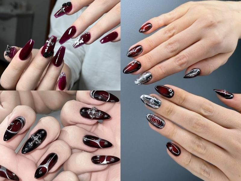 Nail đỏ đen cá tính phong cách hiện đại