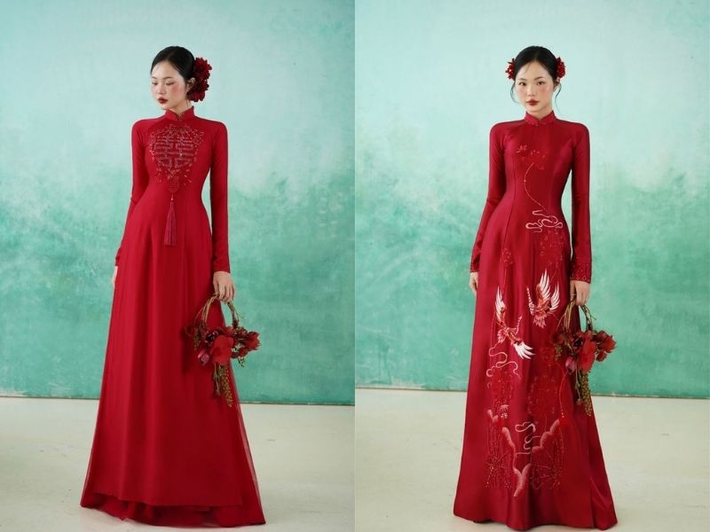phối áo dài màu đỏ