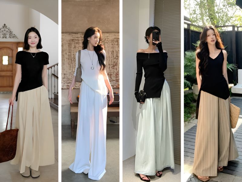 Phối áo vạt chéo và quần giả váy dài