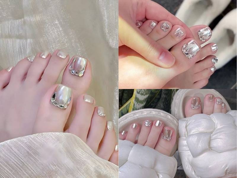 Mẫu móng chân đón Tết tráng gương đẹp