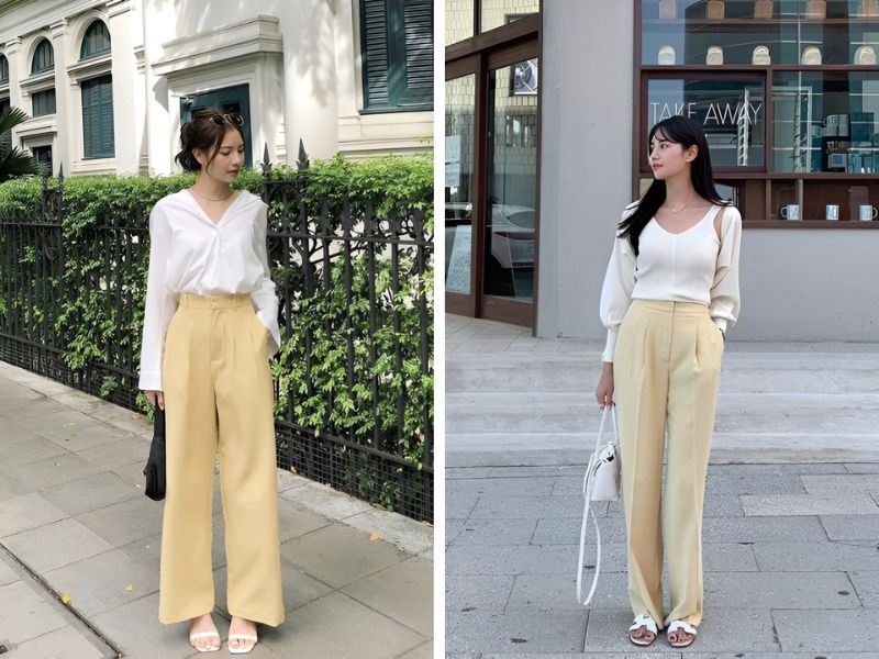 Phối áo trắng và quần vàng