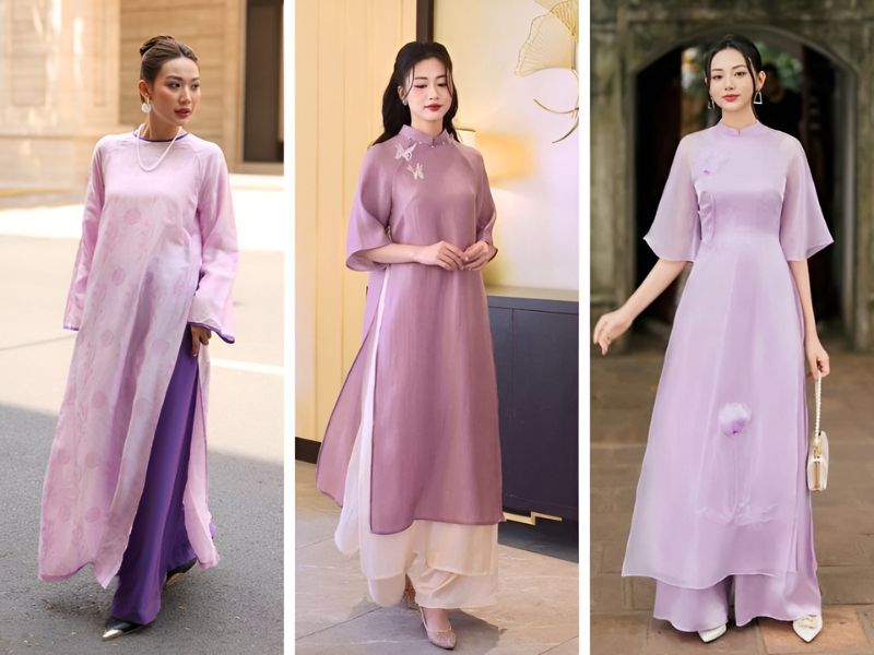 Phối áo dài màu tím cho nữ mệnh Thổ