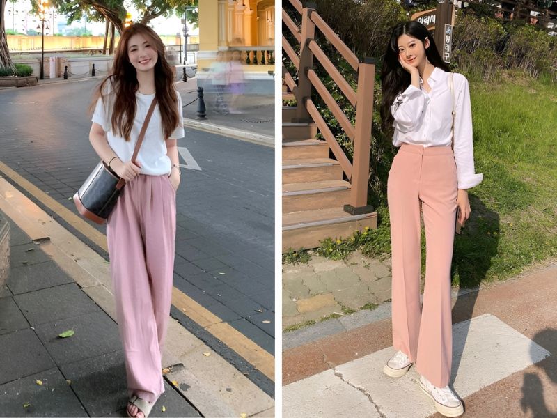 Phối áo trắng và quần hồng
