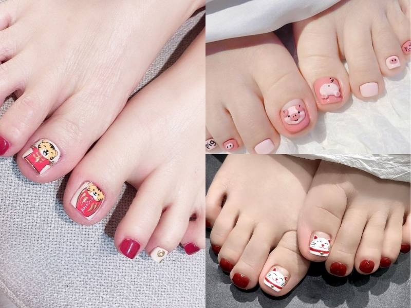 Mẫu sơn móng chân Tết 12 con giáp