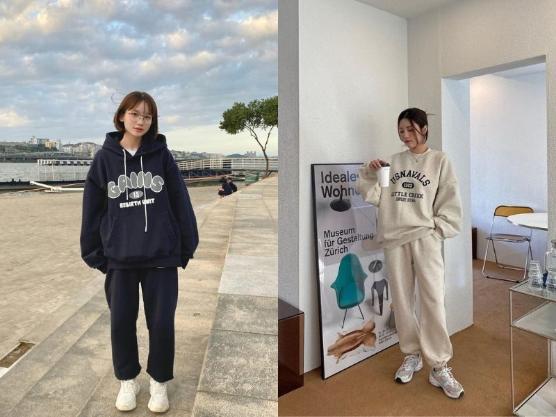 Phối áo sweater dáng rộng với quần jogger