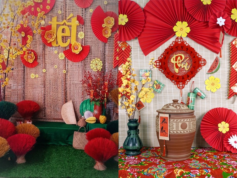 trang trí tết bằng những câu đối đỏ nhỏ